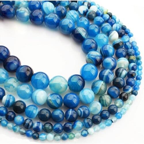 15"(38cm) Strand Round Natural Blue Lace Agate Stone Rocks 4mm 6mm 8mm 10mm 12mm Gemstone Beads for Bracelet Jewelry Making