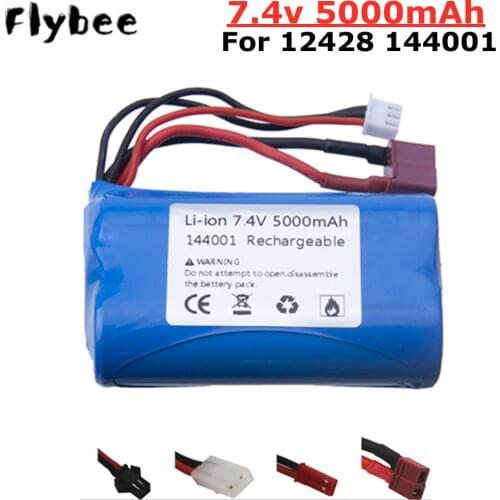 7.4V 5000mah Li-ion Battery For Wltoys 144001 12428 RC Car boats truck Parts 2s 7.4 V high capacity battery JST/SM/T/tamiya Plug
