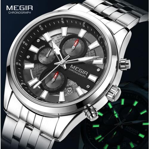 MEGIR 2020 Luxury Brand Watches Men Waterproof Luminous Business Sports Wristwatch Stainless Steel Chronograph Quartz Watch Man