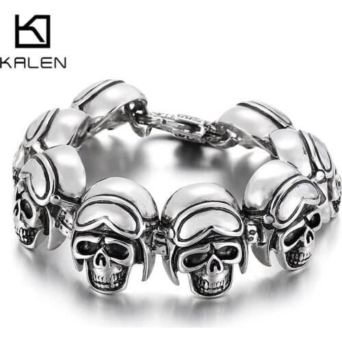 Punk Rock Pilot Skull Bracelets for Men Titanium Steel Skeleton Male Bracelet Bangle Jewelry Biker Friend’s Birthday Gift