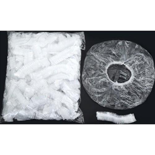 Disposable Shower Caps 100pcs Bathing Caps Plastic Elastic Ear Cover for Hotel Hair air Salon Home Bathroom Bath Caps