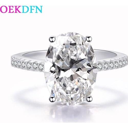 OEKDFN Elgent S925 Sterling Silver Ring For Women Oval Created AAAAA+ Zircon Rose Gold Engagement Wedding Jewelry Rings Set