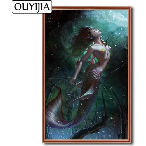 OUYIJIA 5D DIY Sexy Cartoon Mermaid Beauty Siren Animal Diamond Painting Embroidery Decoration Gift Mosaic Rhinestone Picture