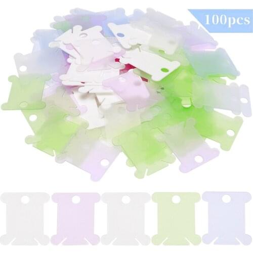 Imzay 100 Pcs Plastic Floss Bobbin(Random Colors)Sewing Thread Winding Plate Board Card For Embroidery Thread Bobbins Organizer