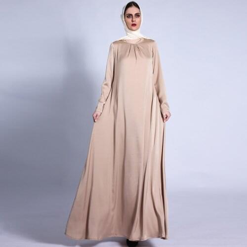 Silky Inside Mulsim Dress Abaya Dubai Kaftan Satin Muslim Abayas Dresses Women Casual Robe Femme Caftan Islam Clothes wy329