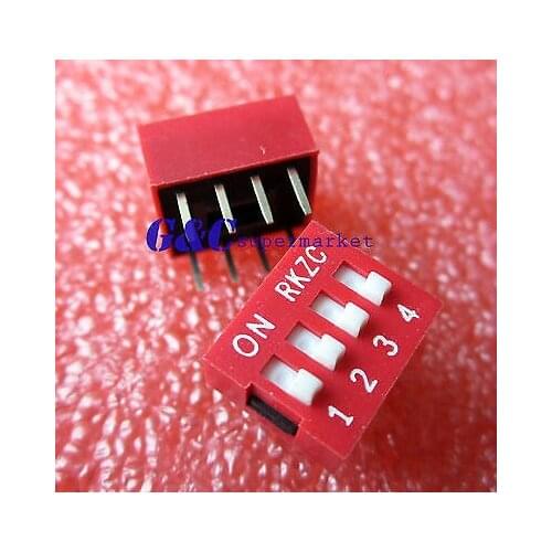 20PCS Red 2.54mm Pitch 4-Bit 4 Positions Ways Slide Type DIP Switch diy electronics