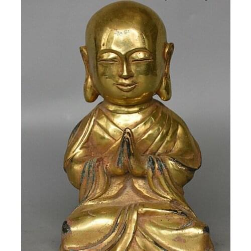 Collect Tibet Buddhism Temple Bronze Gilt Amitabha Pray Monk Arhat Buddha Statue