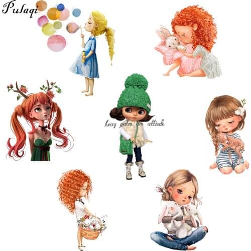 Thermal Lovely Girls Patches Applique for Clothes Beautiful Girl Iron On Transfers For Clothing Stickers For T-shirt Stripe DIY