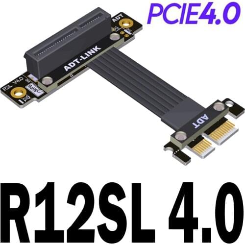 ADT Brand PCI Express 4.0 x4 To x1 Slot Extension Cable Gen4 90 Degree Vertical GPU Graphics Video Card PCI-E Riser Ribbon Cable
