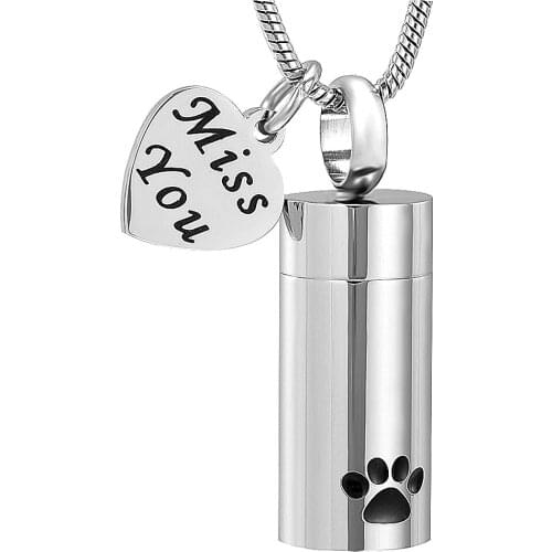 Dog jewelry Cremation jewelry for ashes pendant Pet Paw Print Cylinder Keepsake Necklace for Dog&Cat memorial jewelry for ashes
