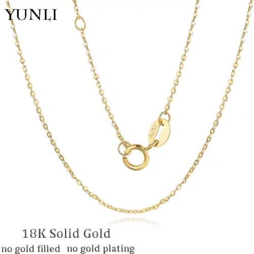 YUNLI Genuine 18K Gold Chain Necklace Classic Simple O Chain Design Pure Gold AU750 for Women Fine Jewelry Gift