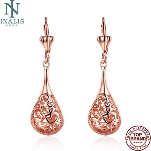 INALIS Drop Earrings For Women Water Drop Rose Gold Plated Hollow Luxurious Earring Birthday Fashion Jewelry Gift Give Friend