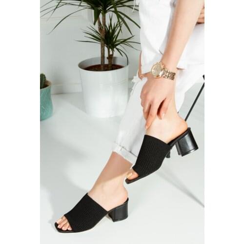 Womens Black Modern Women Summer ModasıTriko Heels Slippers Comfortable Flexible Banded Attractive Special And Daily Use