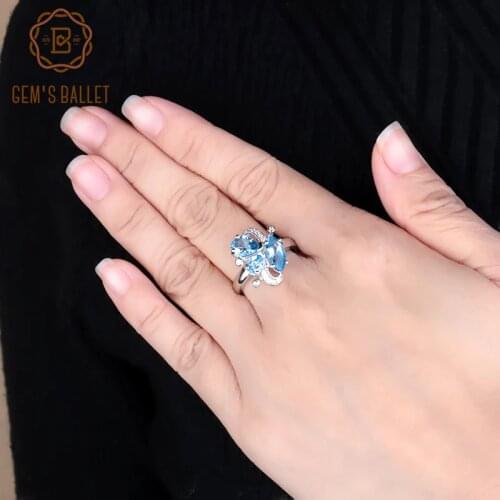 Gems Ballet 3.03Ct Natural Swiss Blue Topaz Butterfly Rings 925 Sterling Silver Gemstone Ring Fine Jewelry For Women Wedding