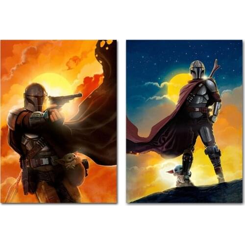 Star Wars The Mandalorian Baby Yoda Boba Fett Poster Canvas Painting Living Room Bedroom Decoration Wall Art Mural Decor Cudros