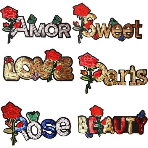 1 Pcs Baby,Girl,Amor sequin icons Embroidered Iron on Patches for Clothing DIY Stripes Clothes Patchwork Stickers Custom Badges