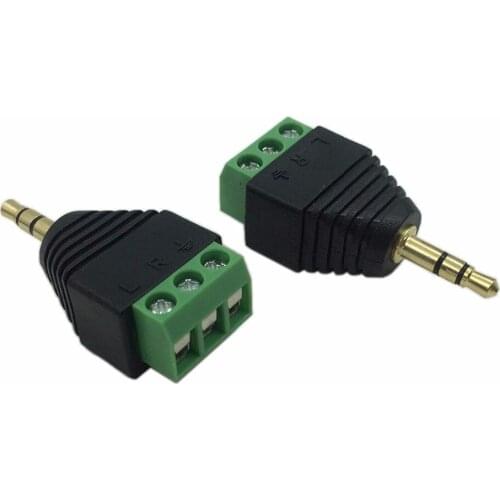 2pcs/lot 3.5mm 3 Pole Stereo Audio Vedio Male to 3 Screw Terminal Female Double Track Headphone Balum Converter Adapter