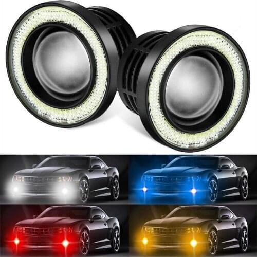 2x Car LED Eye Angel Fog Lights 3.5 Inch 89mm 30W COB Chip For Auto Truck Motorcycle Headlights 12V DRL Driving Bulbs White blue