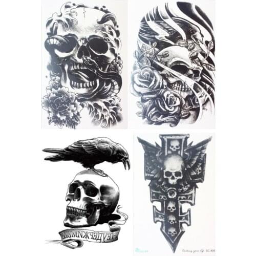 4 pcs/set Waterproof Temporary Makeup Body Art Skull 3D Tattoo Stickers