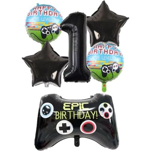 6pcs Number Balloons Black Game On Boy game on Foil Balloon Birthday Party Decorations Kids Toy Match Props Gaming Balloon Gift