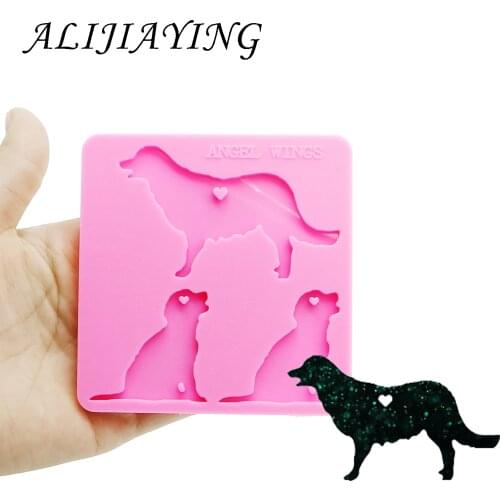 Shiny keychain dog family Golden retriever mama/baby mold key ring decoration silicone mold for DIY epoxy resin wholesale DY0126