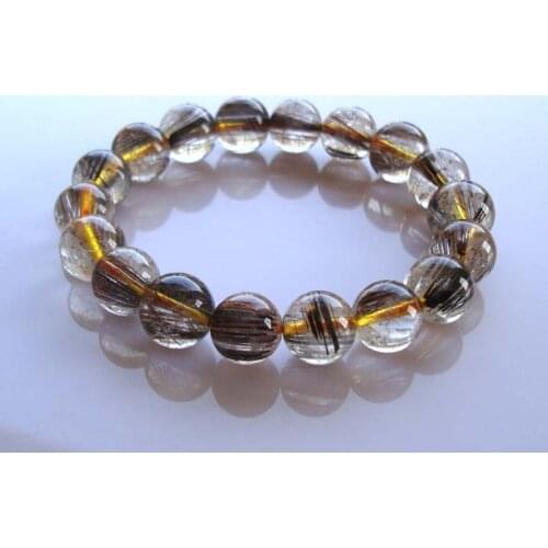 Free Shipping Natural Copper Rutilated Quartz Round 11mm~12mm Beads Bracelet Women Man Jewelry