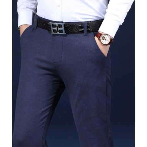 Brand Mens Trouser Office formal Business Smart Suit Pants Men Polyester Cotton Classic Wedding Dress Pants Men Black Blue