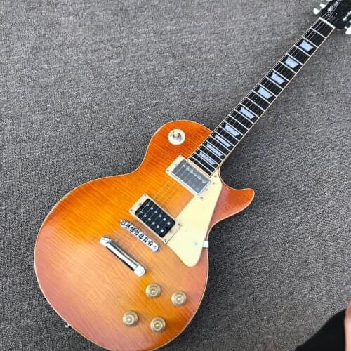 One piece Neck one piece body electric guitar in sunburst ,Upgrade Tune-o-Matic bridge guitar Tiger Flame guitar Smoke colour