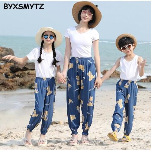 Children Mosquito Pants Fashion Beach Pants Summer Cool Breathable Parent-Child Thin Clothes Adult Bloomers Cotton Silk Trousers
