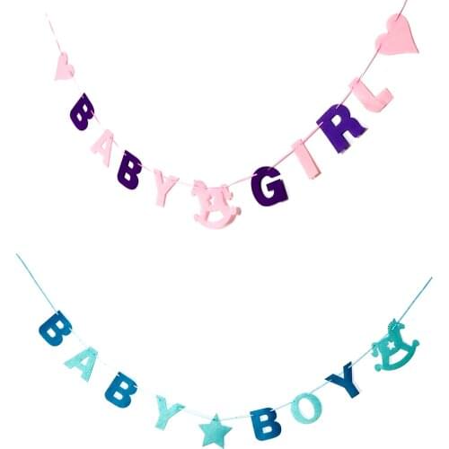 Baby Shower 3M Baby Boy Girl Felt Banner Party Baptism Decoration Bunting Favors Supplies Blue Pink Babyshower Room Decor