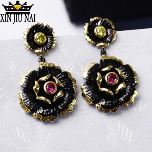 S925 sterling silver explosion models foreign trade hot sale cute retro jewelry wholesale gold black rose delicate earrings