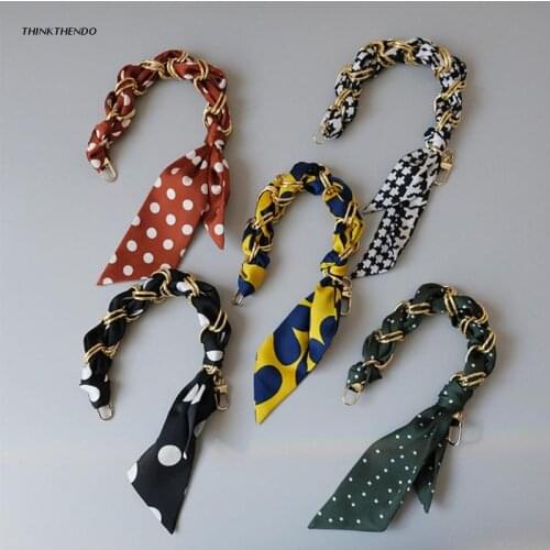 Elegant Silk Scarf Metal Purse Handle Strap Handbag Chains Replacement Accessories Decoration for Women Girls