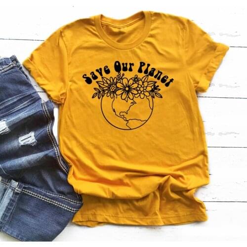 Save Our Planet Flower Earth Graphic T-shirt Stylish Women Slogan Vegan Tees Tops Unisex Pure Cotton Tumblr Environment Tshirt