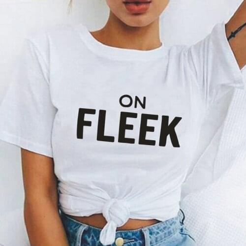 On Fleek Letter Pattern Printed Womens T-shirt Casual Harajuku Cotton Tops Summer Outdoor Loose 0-Neck T-shirts Camiseta Mujer