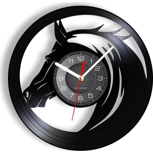 Horse Head Black Shadow Art Silent Movement Wall Clock Farmhouse Home Decor Wildlife Vinyl Album Record Clock Horse Lover Gift