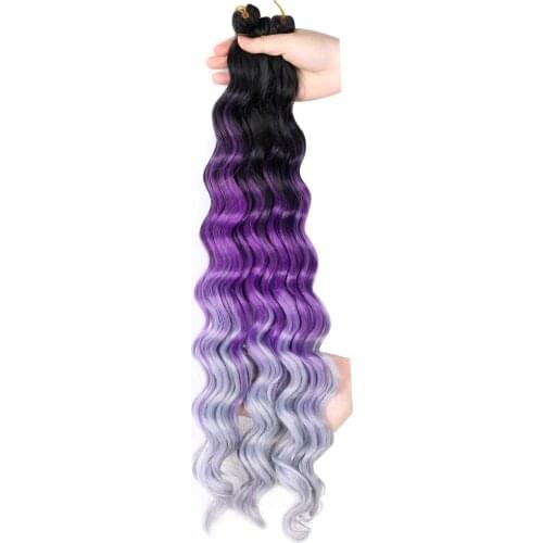 Hywamply 20" Synthetic Ombre Brazilian Ocean Wave Hair Bulk Crochet Braids Hair Extensions 80g/pack Deep Curly Bundle Twist Hair