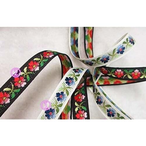 Beautiful White & Black flowers Floral Embroidery Jacquard Ribbon, Beautiful ribbon and DIY ribbons for sewing