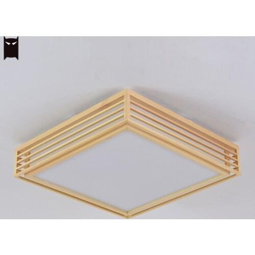Square Natural Solid Wood Ceiling Light Fixture Nordic Scandinavian Minimalist Japanese LED Plafon Lamp Tatami Foyer Dining Room