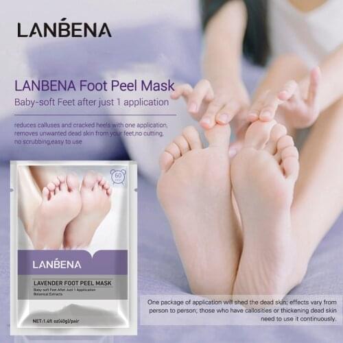 LANBENA Lavender Foot Peel Mask Exfoliating Melanin Reduces Foot Fine Lines Dead Skin Dryness Hydrating Nourishing Smooths Skin