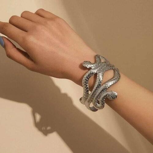 2021 Street Style Metal Wide Edge Punk Curl Exaggerated Snake Shape Multi-Layered Opening Bracelet