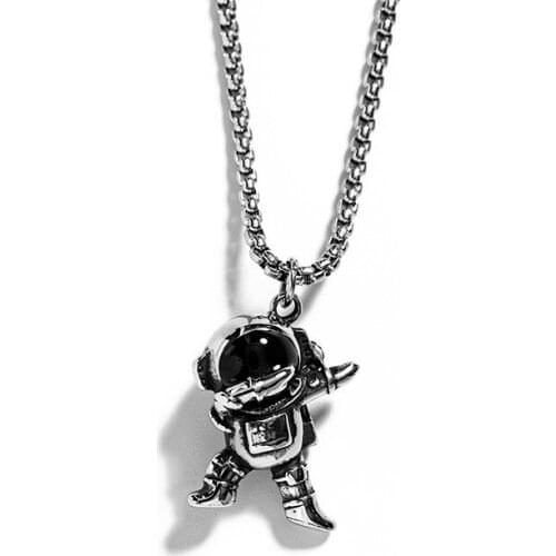 Fashion Men and Women S925 Retro Thai Silver Happy Planet Astronaut Naughty Hip Hop Pendant Personality Necklaces X148