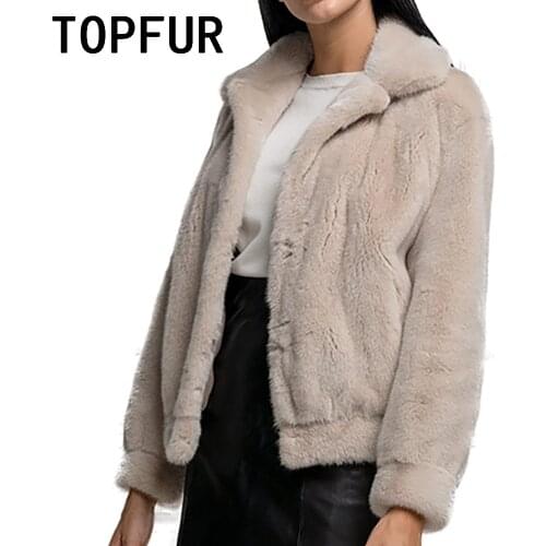 TOPFUR Fashion Beige Real Fur Coat Woman Import Natural Mink Fur Jacket High Quality Basic Jacket Short Luxurious Lapel Collar