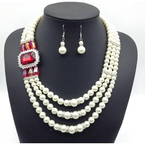 Fashion multi layer Pearl Crystal Necklace Earrings exaggerated Jewelry Set mujer Nobility Lucky women New -jewelry