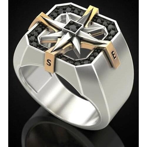 Viking Compass Seal Ring S925 Silver Vintage Mens Two-tone Ring Party Gift Men Jewelry Ring Wholesale