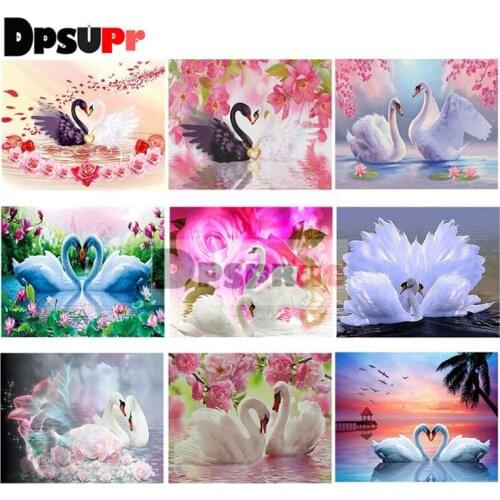 Dpsprue Full Square/Round Drill 5D DIY Diamond Painting "Flower swan scenery" 3D Embroidery Cross Stitch 5D Home Decor Gift