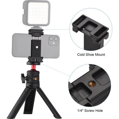 Andoer Smartphone Video Kit Phone Tripod Mount Phone Holder QR Plate 2in1 Cold Shoe Mount+Desktop Tripod for Vlog Live Streaming