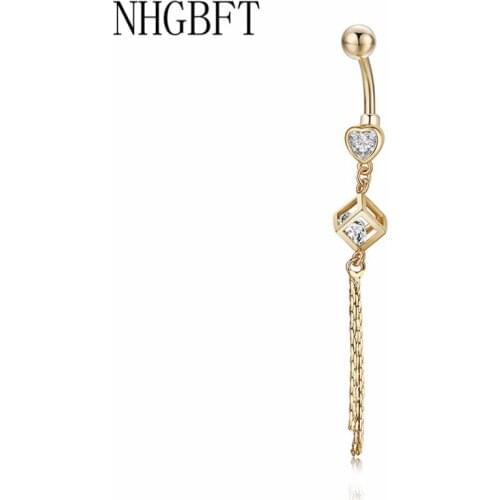 NHGBFT Tassels Long section love square design Body Piercing Women dangle Bars Belly Button Ring