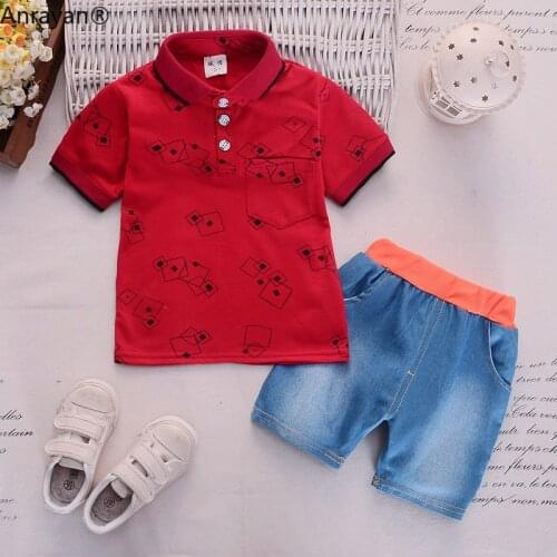2020 New Summer New Baby Boys Clothes Kids Casual Children Letter Short Sleeve Shirt Jeans Infant Toddle Fashion Lapel Suit SET