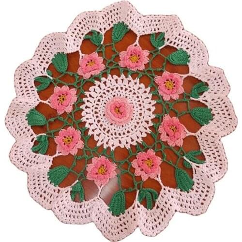 35CM New Pink cotton placemat cup coaster mug kitchen wedding table place mat cloth lace Crochet tea coffee doily Handmade pad