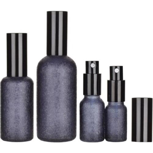 10ml-100ml New Arrival Glass Spray Lotion Pump Bottle With Ice Crack Coating Black Cover Empty Cosmetic Perfume Bottle 10pieces